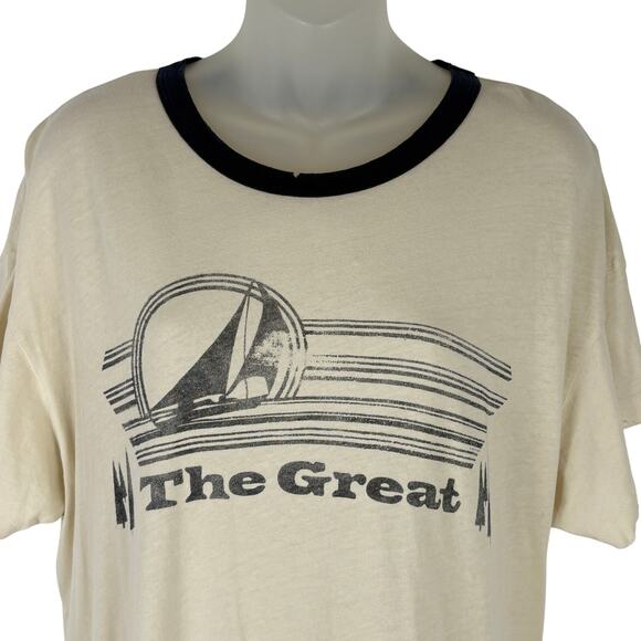 THE GREAT. Distressed Retro Sailboat Graphic Crew Neck Boxy Tee T-Shirt Size 3 L - Picture 3 of 9
